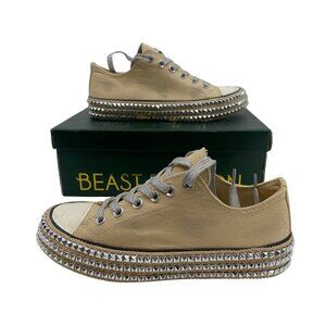 Beast Fashion Tan Studded Lace-Up Sneakers | Size 8